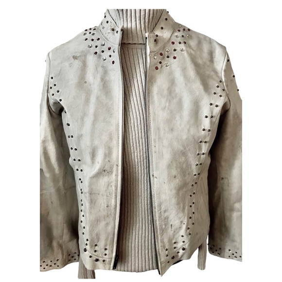 Wilsons Leather Women/Men Moto Jacket Size XL Studs Rhinestones Rose tattoo NWOT - Picture 3 of 14